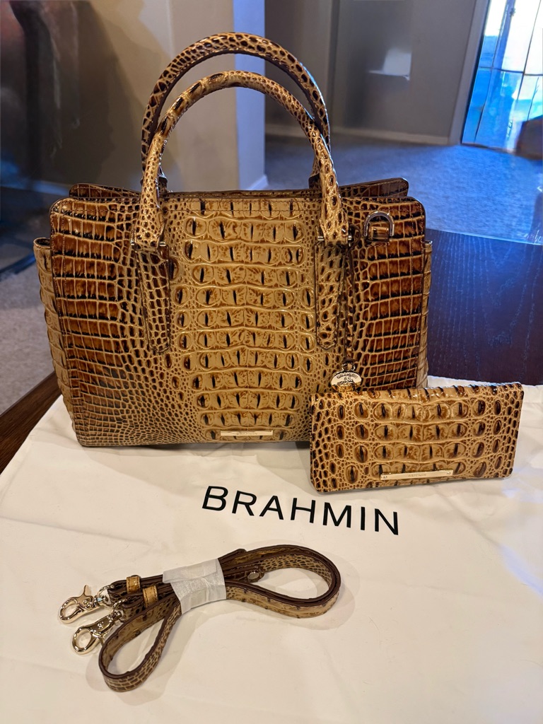 Brahmin Toasted Melbourne Croc-Embossed Small Finley Satchel With Ady Wallet